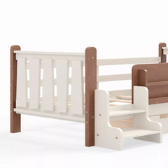 Bellemave® Kids Floor Bed with Storage Bookcases & Drawers, Solid Wood Montessori Floor Bed with Guardrails and Cute Stairs, No Box Spring Needed - Bellemave