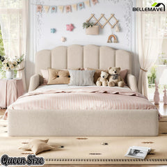 Bellemave® Kids Floor Bed with Teddy Fabric Upholstery and Shell-Shaped Headboard - Bellemave
