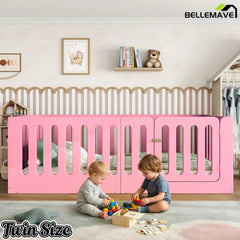 Bellemave® Kids Floor Bed, Wooden Montessori Floor Bed with Fence and Door, Twin Full Queen Size Available, Low Profile Design with No Box Spring Needed - Bellemave