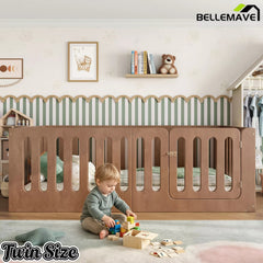 Bellemave® Kids Floor Bed, Wooden Montessori Floor Bed with Fence and Door, Twin Full Queen Size Available, Low Profile Design with No Box Spring Needed - Bellemave