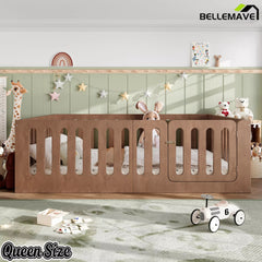Bellemave® Kids Floor Bed, Wooden Montessori Floor Bed with Fence and Door, Twin Full Queen Size Available, Low Profile Design with No Box Spring Needed - Bellemave