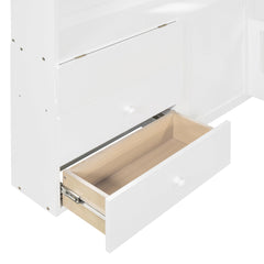 Bellemave® Kids Floor House Bed with Fences & Drawers, Platform Bed with Storage Headboard, Shelves, Sockets & USB (White) - Bellemave