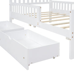 Bellemave® Kids Full Bed Frame with Storage Drawers and Both Sides Guardrails, Kids Platform Bed with Headboard and Slat Support, White - Bellemave