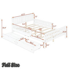 Bellemave® Kids Full Bed Frame with Storage Drawers and Both Sides Guardrails, Kids Platform Bed with Headboard and Slat Support, White - Bellemave