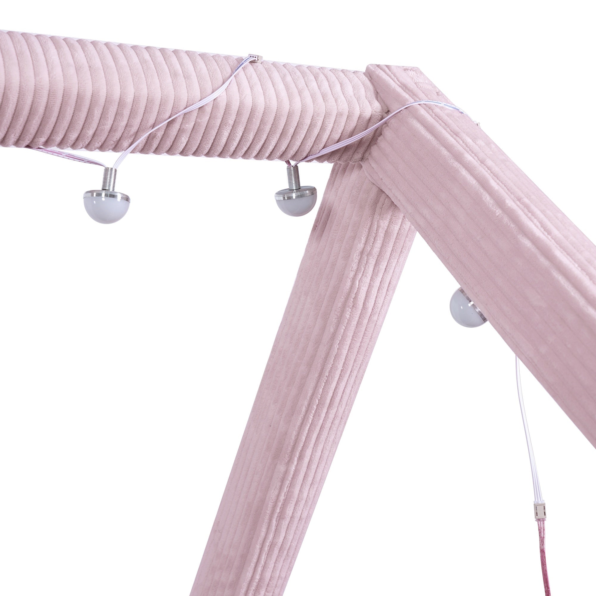 Bellemave® Kids Full Size Bed Frame with LED Light Strips, Upholstered House Bed for Kids, Wood Full Size Floor Bed with Slats, No Box Spring Needed, Pink - Bellemave