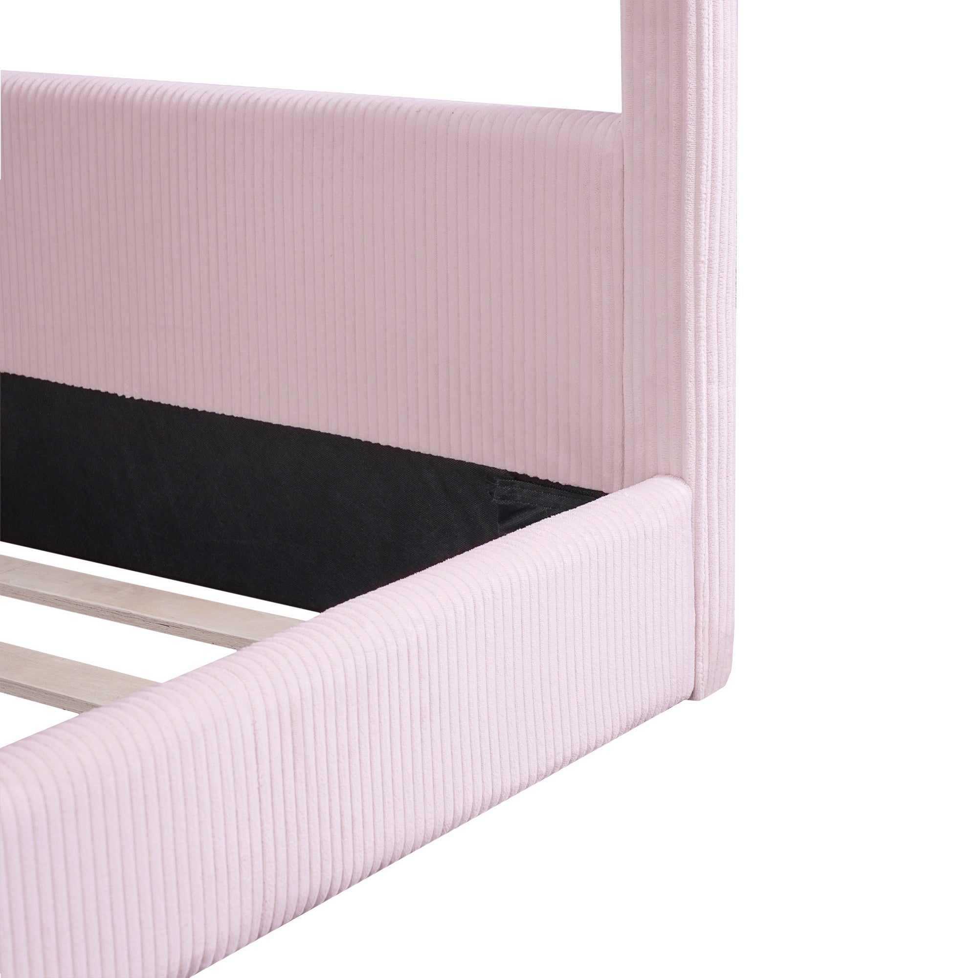 Bellemave® Kids Full Size Bed Frame with LED Light Strips, Upholstered House Bed for Kids, Wood Full Size Floor Bed with Slats, No Box Spring Needed, Pink - Bellemave
