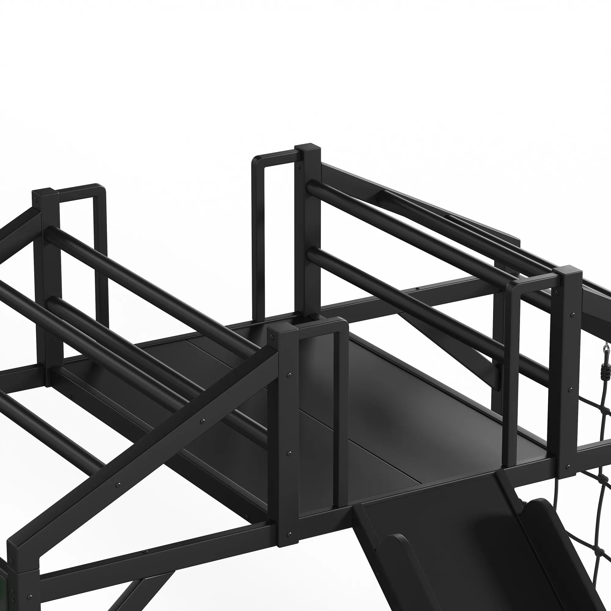 Close-up of the upper platform railings and slide entrance