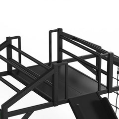 Close-up of the upper platform railings and slide entrance
