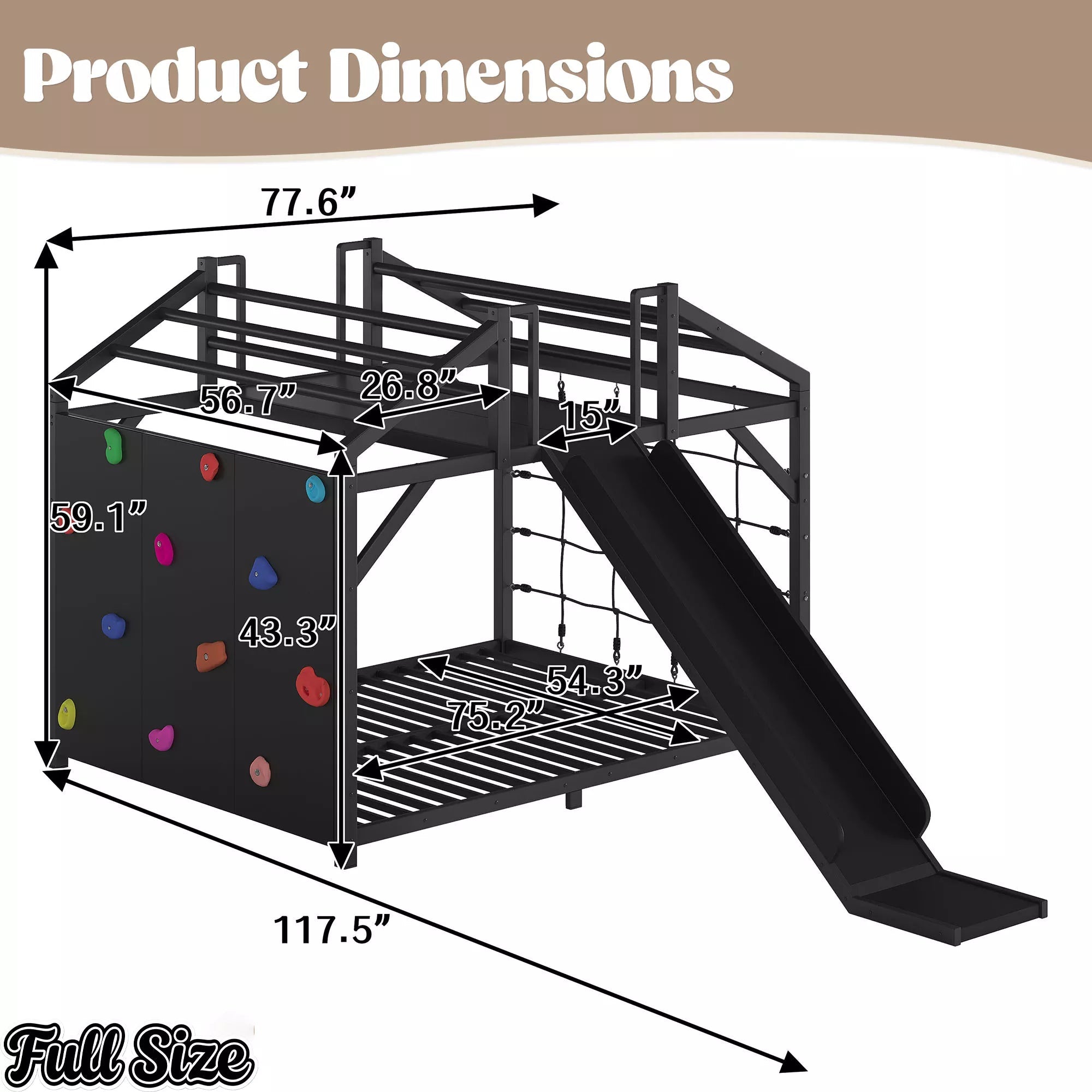 Dimension diagram of the Full-size house bed with slide