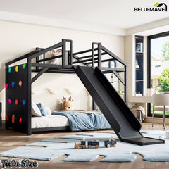 Angled bedroom view of the Twin-size house bed with slide