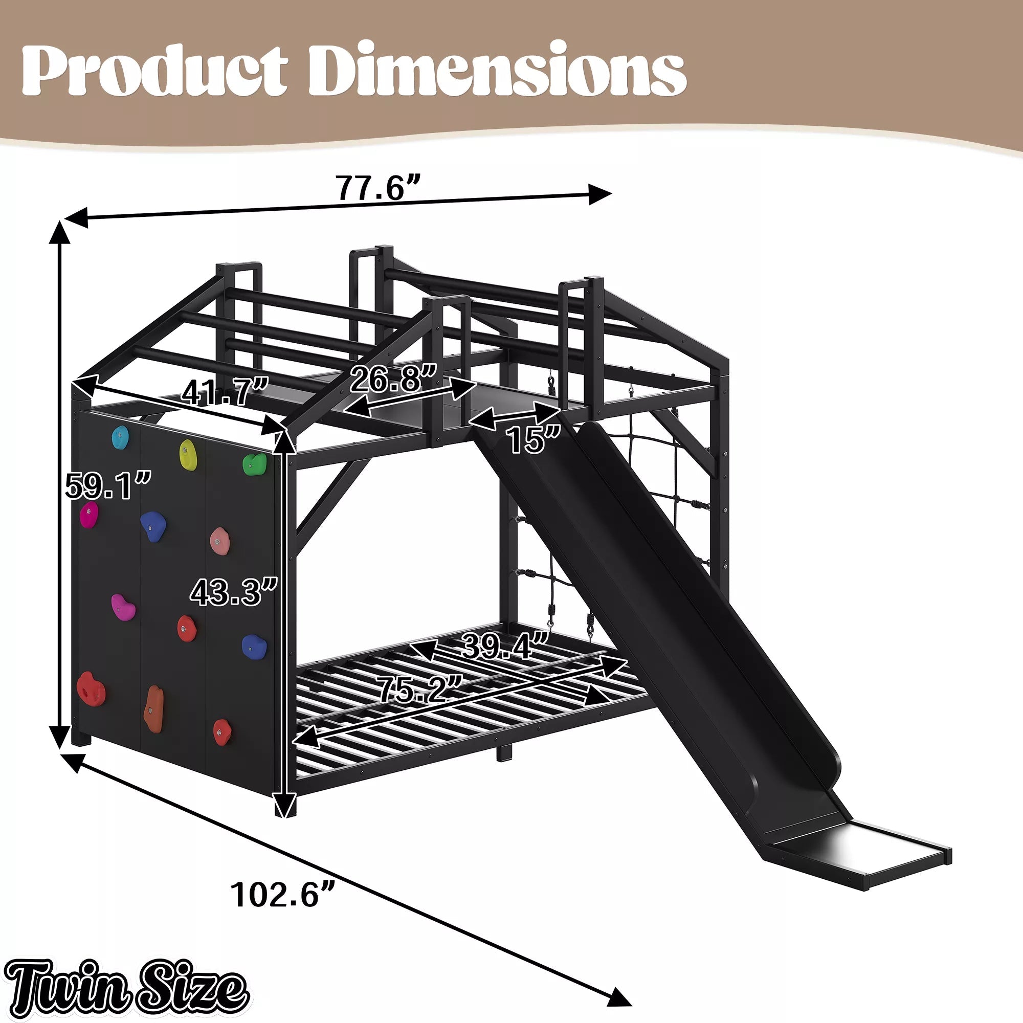 Dimension diagram of the Twin-size house bed with slide