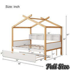 Bellemave® Kids House Bed with Trundle & Wood Storage, Low Bed Frames for Boys & Girls, White - Bellemave