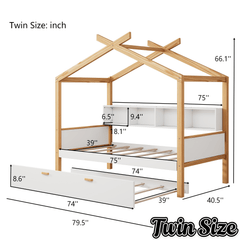 Bellemave® Kids House Bed with Trundle & Wood Storage, Low Bed Frames for Boys & Girls, White - Bellemave