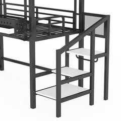 Bellemave® Kids Loft Bed with Slide, Storage Shelves & Hanging Rack, Metal Loft Beds Frame with USB Ports & LED Lights - Bellemave