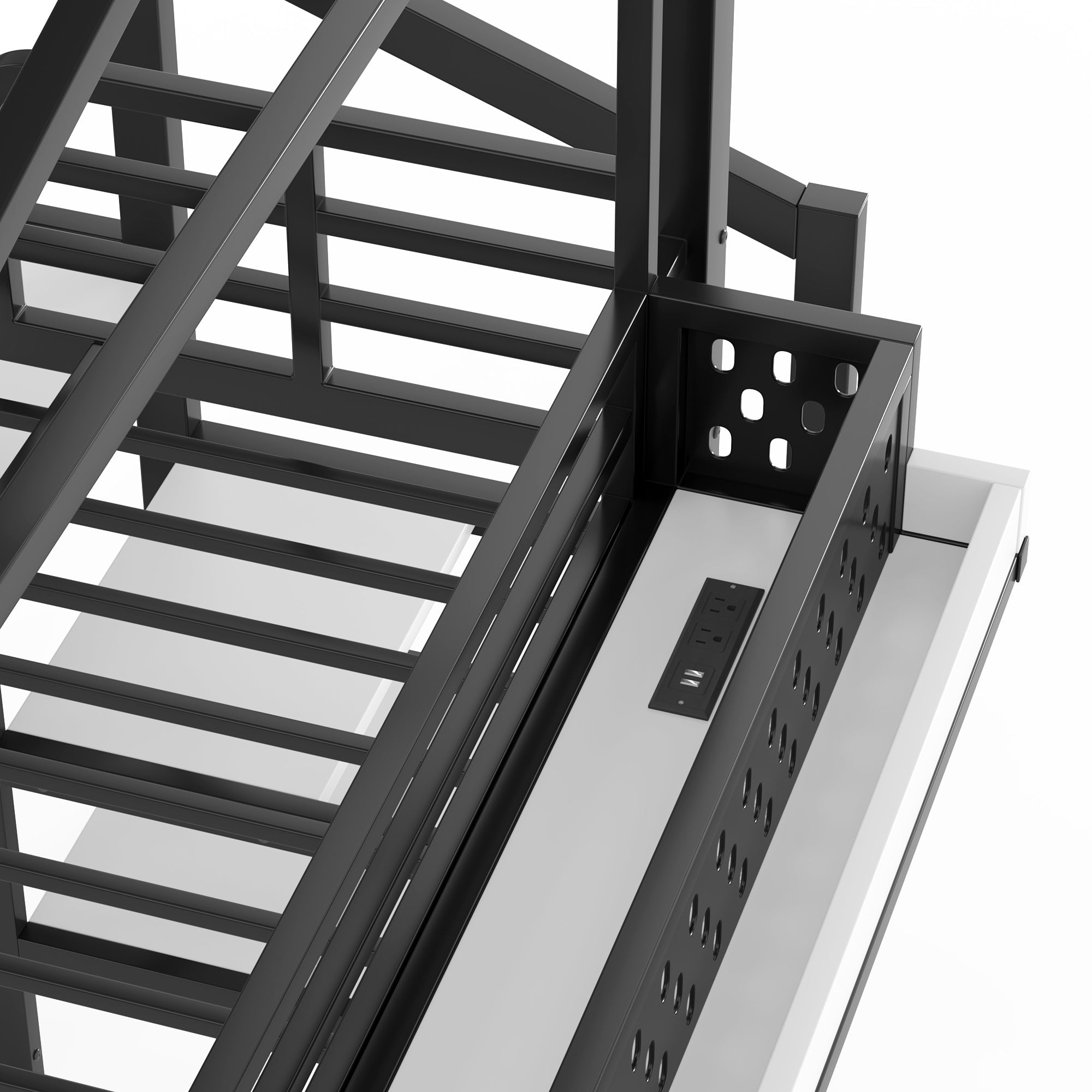 Bellemave® Kids Loft Bed with Slide, Storage Shelves & Hanging Rack, Metal Loft Beds Frame with USB Ports & LED Lights - Bellemave