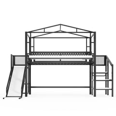 Bellemave® Kids Loft Bed with Slide, Storage Shelves & Hanging Rack, Metal Loft Beds Frame with USB Ports & LED Lights - Bellemave