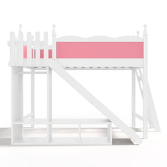 Bellemave® Kids Loft Bed with Storage Shelves & Wardrobe, Solid Wood Loft Bed Frame with Detachable Slide & Ladder for Girls & Boys - Bellemave