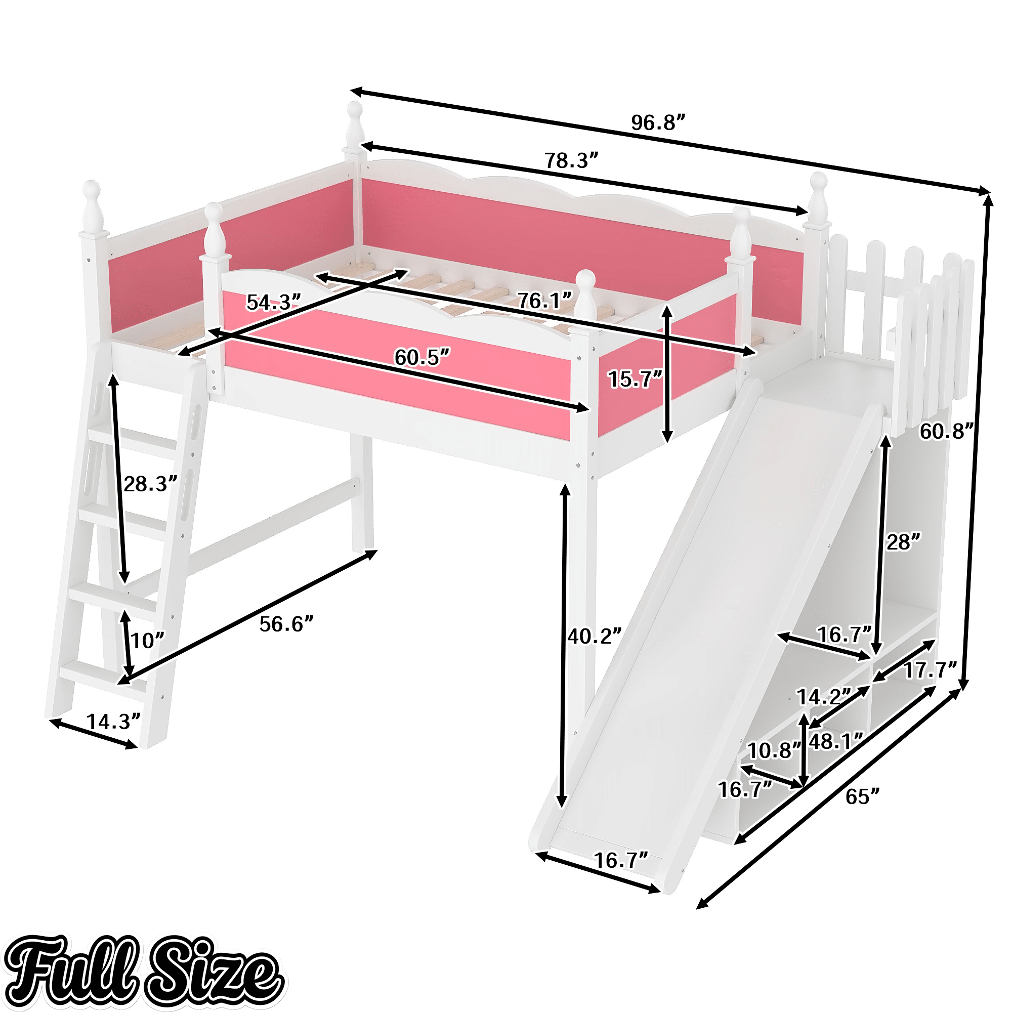 Bellemave® Kids Loft Bed with Storage Shelves & Wardrobe, Solid Wood Loft Bed Frame with Detachable Slide & Ladder for Girls & Boys - Bellemave