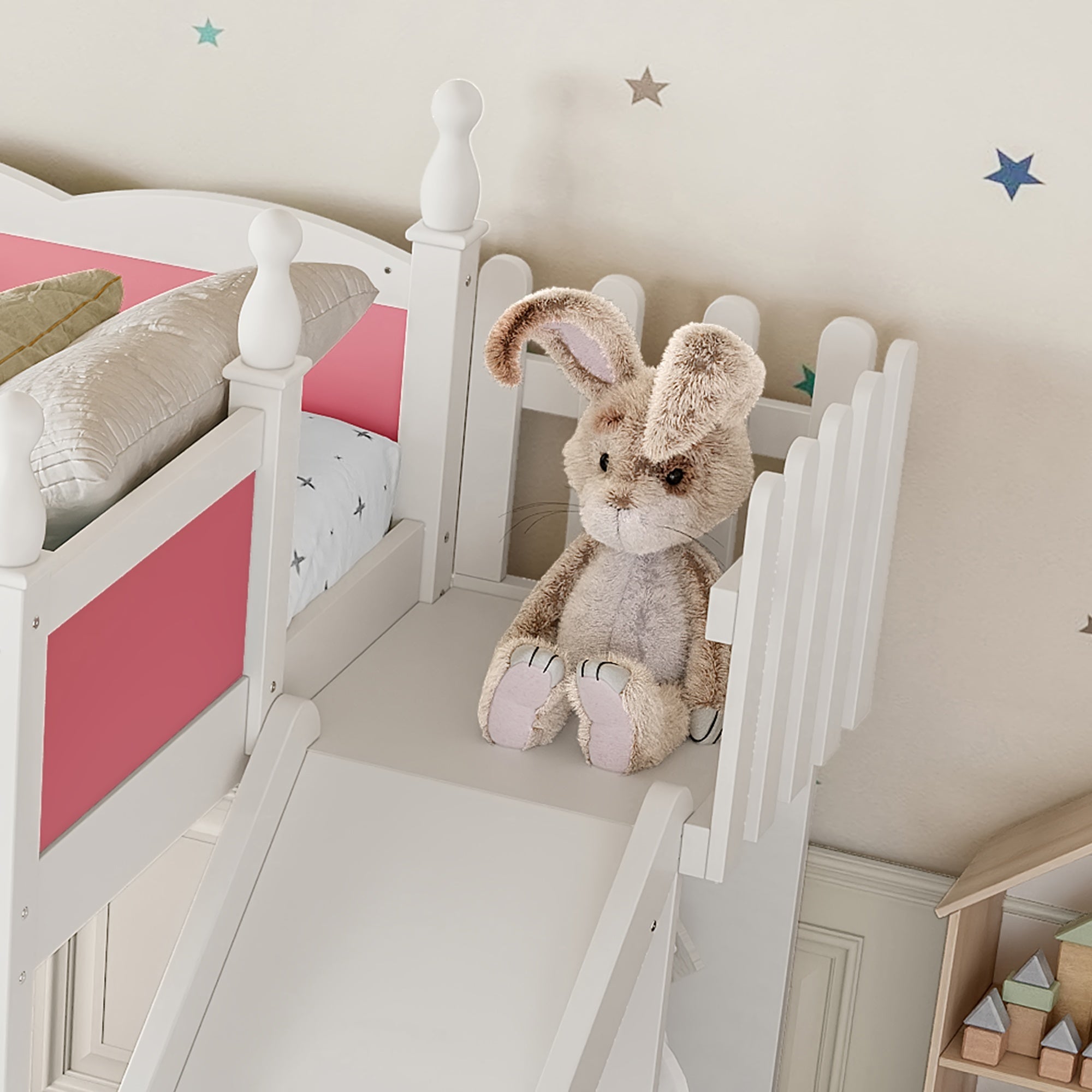 Bellemave® Kids Loft Bed with Storage Shelves & Wardrobe, Solid Wood Loft Bed Frame with Detachable Slide & Ladder for Girls & Boys - Bellemave