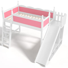 Bellemave® Kids Loft Bed with Storage Shelves & Wardrobe, Solid Wood Loft Bed Frame with Detachable Slide & Ladder for Girls & Boys - Bellemave