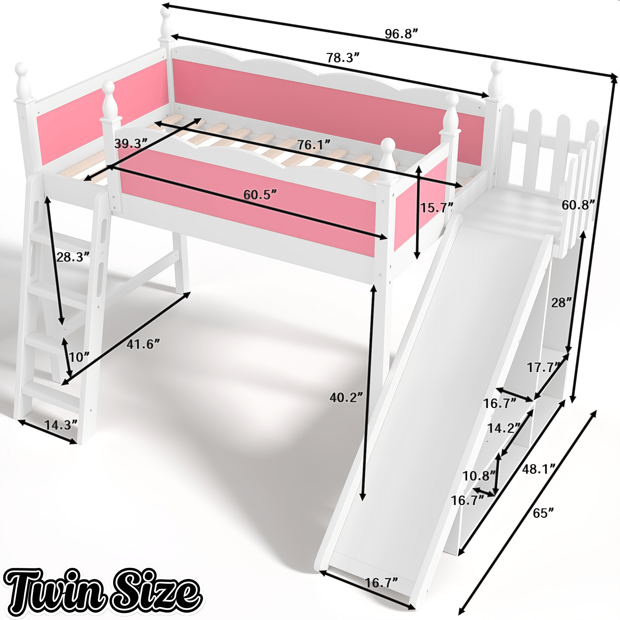 Bellemave® Kids Loft Bed with Storage Shelves & Wardrobe, Solid Wood Loft Bed Frame with Detachable Slide & Ladder for Girls & Boys - Bellemave