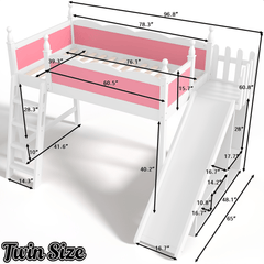 Bellemave® Kids Loft Bed with Storage Shelves & Wardrobe, Solid Wood Loft Bed Frame with Detachable Slide & Ladder for Girls & Boys - Bellemave