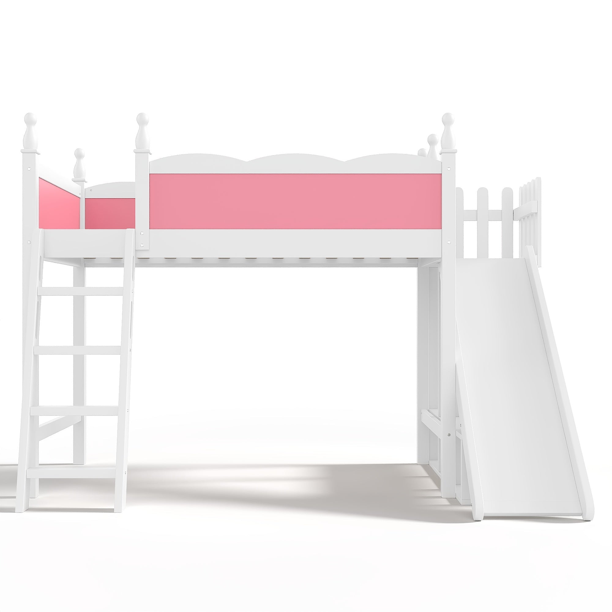 Bellemave® Kids Loft Bed with Storage Shelves & Wardrobe, Solid Wood Loft Bed Frame with Detachable Slide & Ladder for Girls & Boys - Bellemave