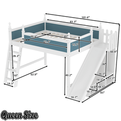 Bellemave® Kids Loft Bed with Storage Shelves & Wardrobe, Solid Wood Loft Bed Frame with Detachable Slide & Ladder for Girls & Boys - Bellemave