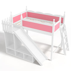 Bellemave® Kids Loft Bed with Storage Shelves & Wardrobe, Solid Wood Loft Bed Frame with Detachable Slide & Ladder for Girls & Boys - Bellemave