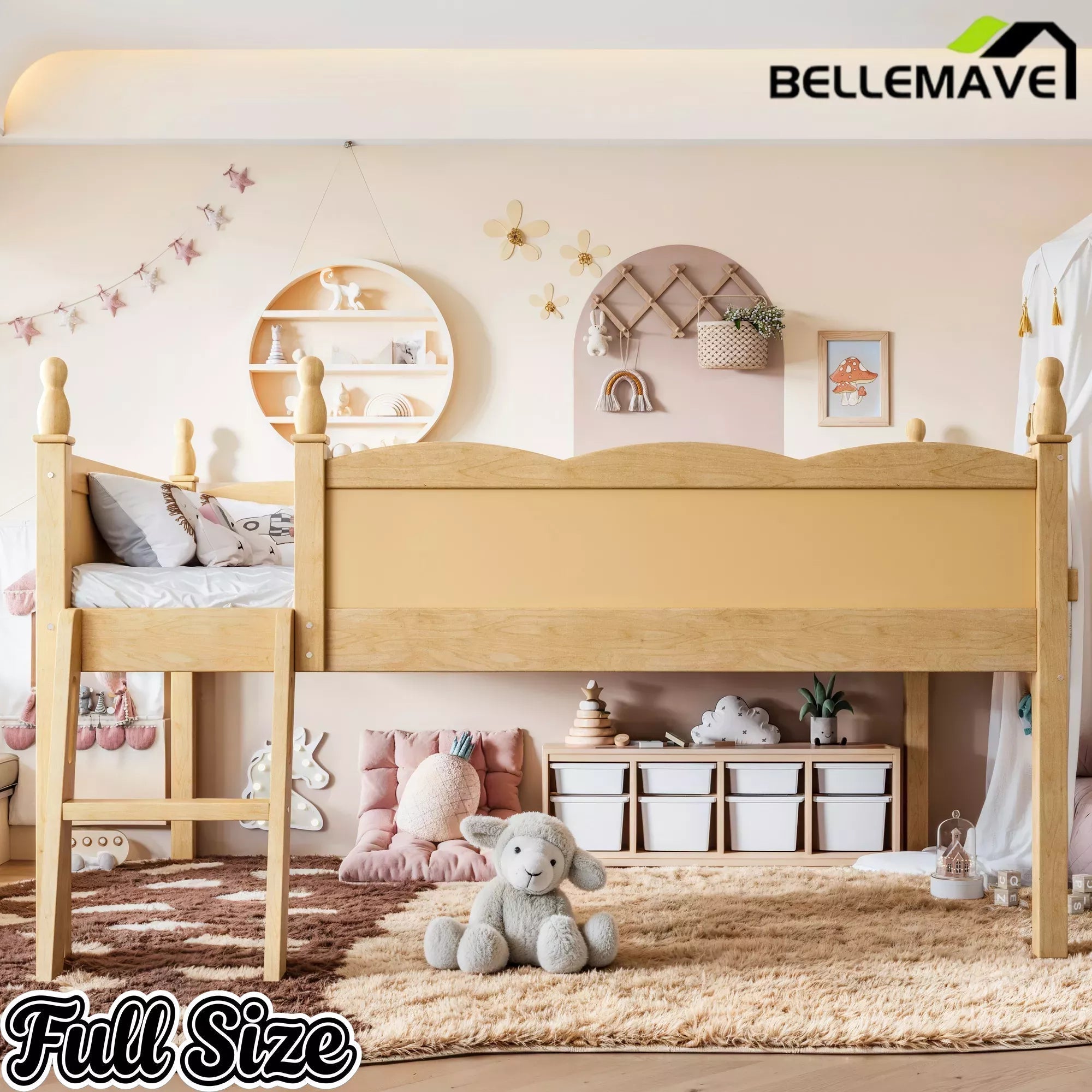 Bellemave® Kids Low Loft Bed with Bookshelf for Girls & Boys - Bellemave