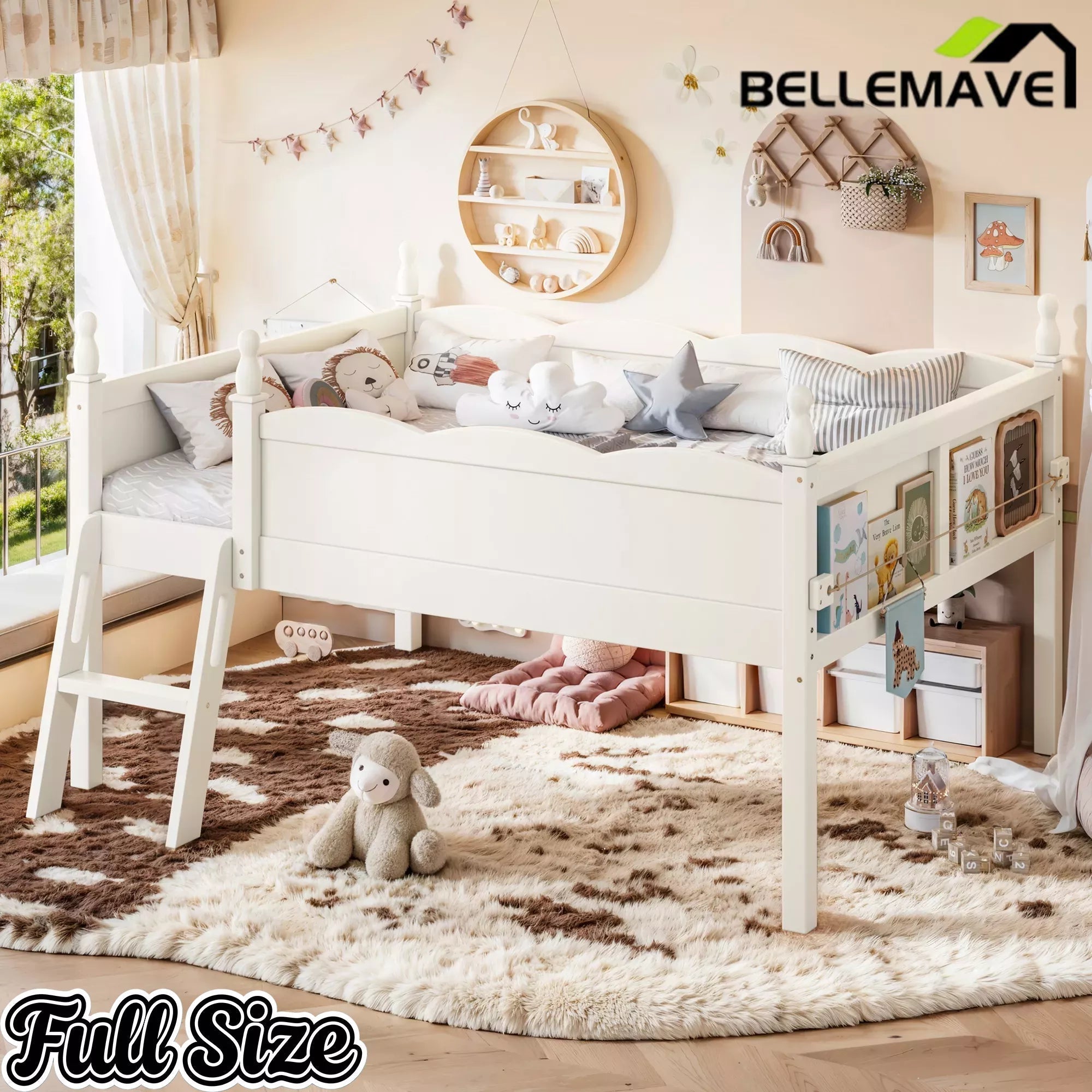 Bellemave® Kids Low Loft Bed with Bookshelf for Girls & Boys - Bellemave