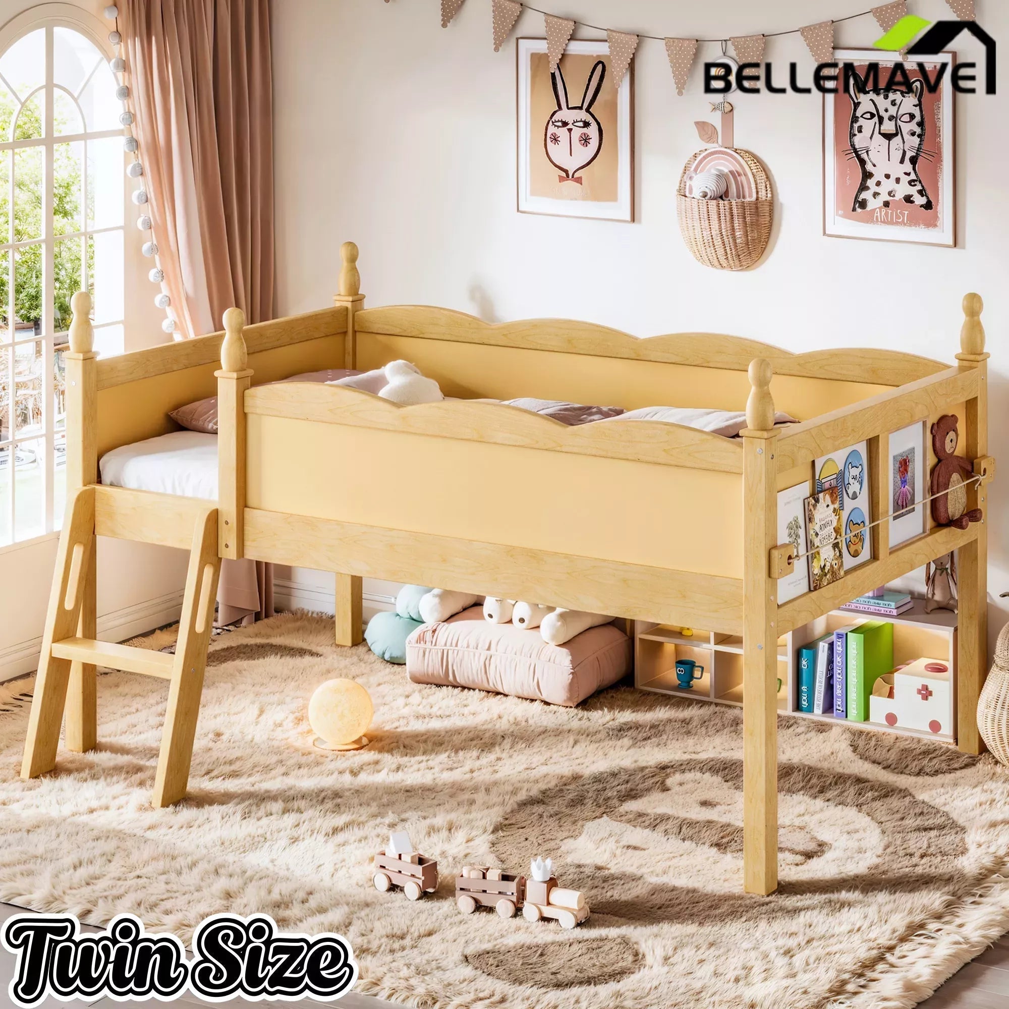 Bellemave® Kids Low Loft Bed with Bookshelf for Girls & Boys - Bellemave