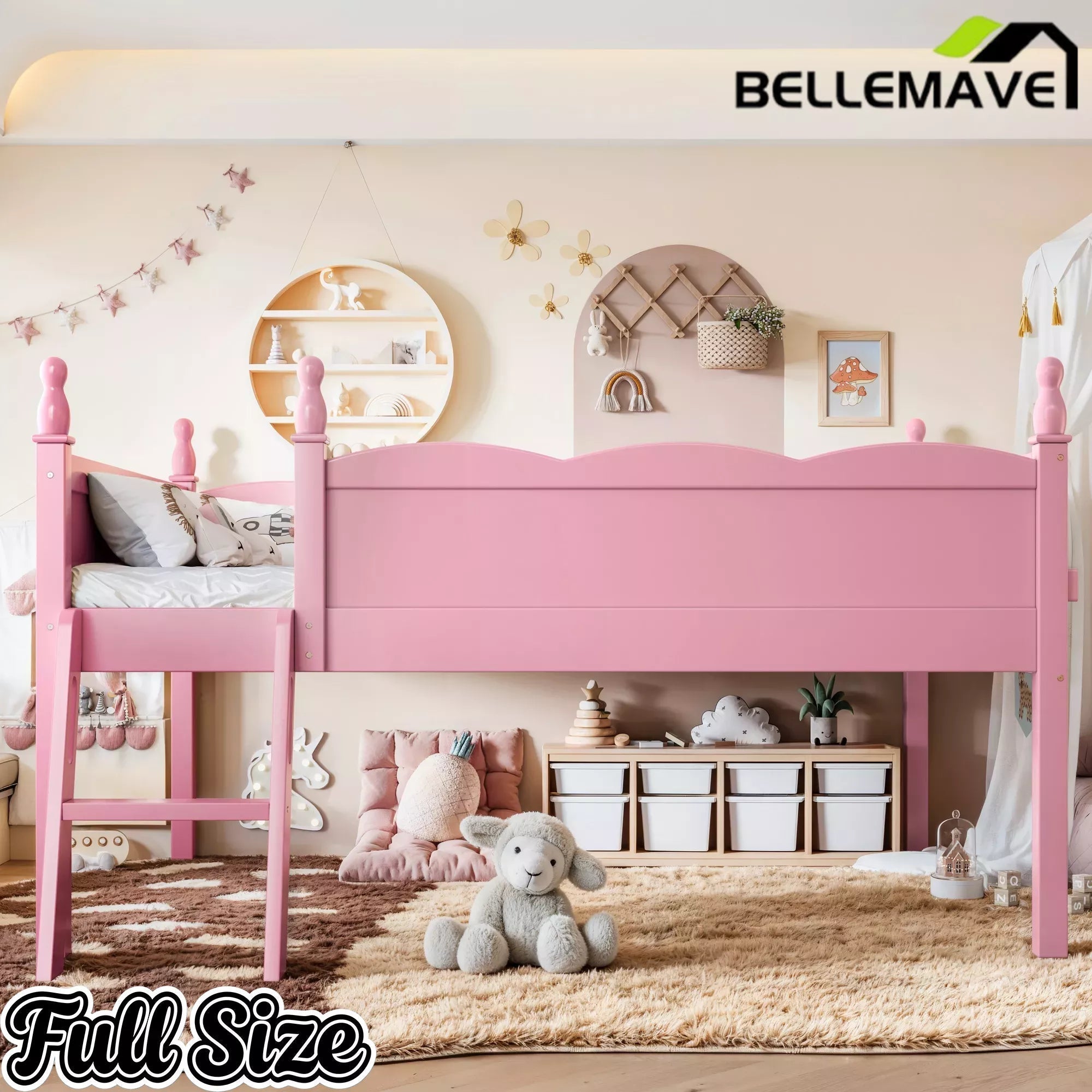 Bellemave® Kids Low Loft Bed with Bookshelf for Girls & Boys - Bellemave