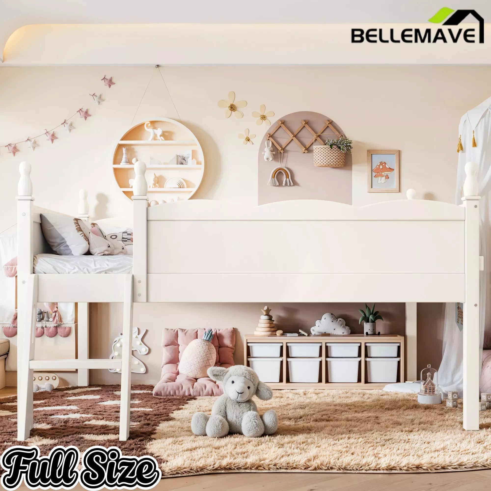 Bellemave® Kids Low Loft Bed with Bookshelf for Girls & Boys - Bellemave