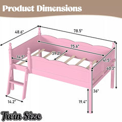 Bellemave® Kids Low Loft Bed with Bookshelf for Girls & Boys - Bellemave