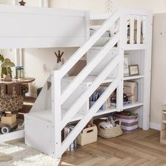 Bellemave® Kids Low Loft Bed with Slide, Storage Drawers & Desk, Playhouse House Bed with Stairs - Bellemave
