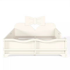 Bellemave® Kids Low‑Profile Solid Wood Platform Bed, Bowknot Headboard, Full Surround Guardrails, Built‑in Side Bookshelf, No Box Spring Needed - Bellemave