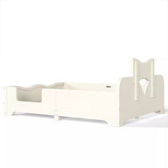 Bellemave® Kids Low‑Profile Solid Wood Platform Bed, Bowknot Headboard, Full Surround Guardrails, Built‑in Side Bookshelf, No Box Spring Needed - Bellemave