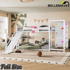 Bellemave® Kids Metal Twin/Full Bunk Bed with Slide, Basketball Hoop and Climbing Wall, Space - Saving Play Loft Bed Frame, Black - Bellemave