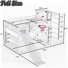 Bellemave® Kids Metal Twin/Full Bunk Bed with Slide, Basketball Hoop and Climbing Wall, Space - Saving Play Loft Bed Frame, Black - Bellemave