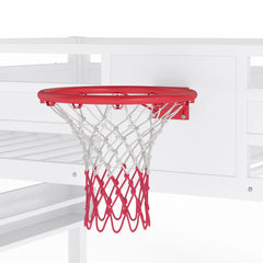 Bellemave® Kids Metal Twin/Full Bunk Bed with Slide, Basketball Hoop and Climbing Wall, Space - Saving Play Loft Bed Frame, Black - Bellemave