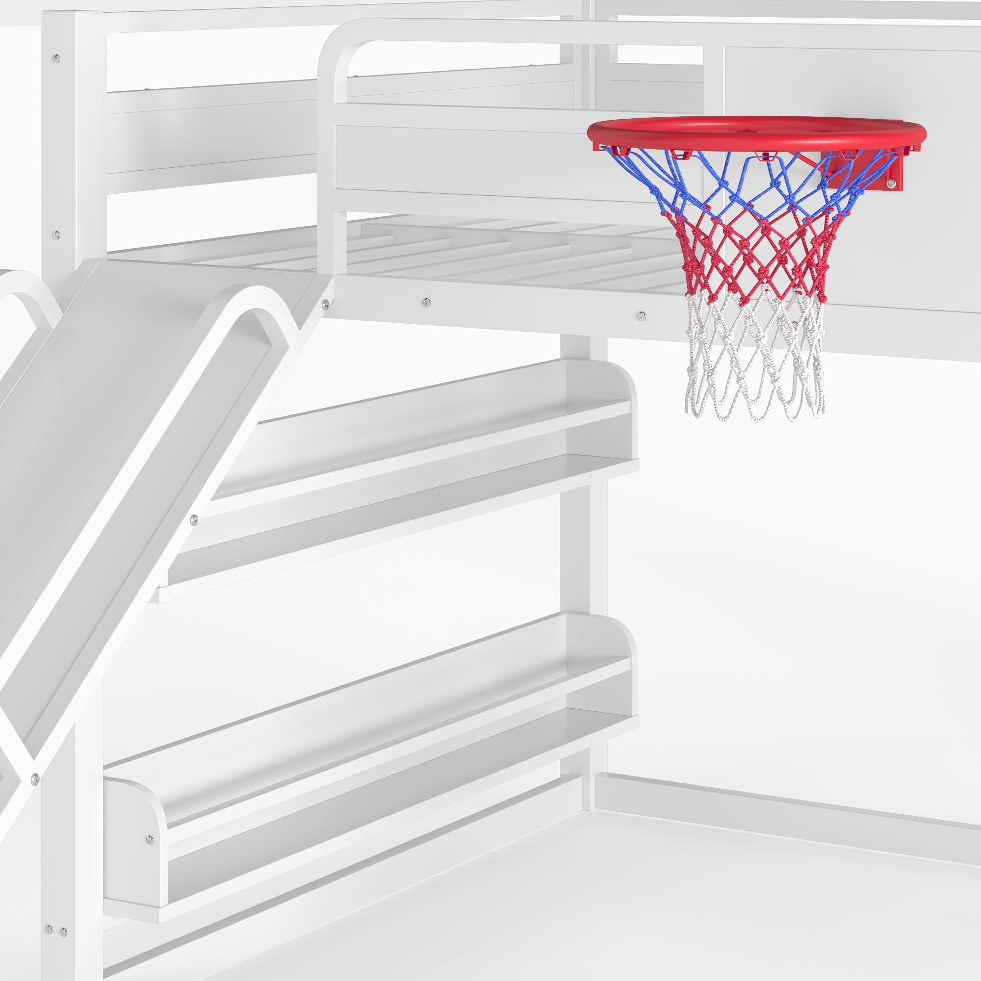 Bellemave® Kids Metal Twin/Full Bunk Bed with Slide, Basketball Hoop and Climbing Wall, Space - Saving Play Loft Bed Frame, Black - Bellemave