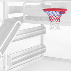 Bellemave® Kids Metal Twin/Full Bunk Bed with Slide, Basketball Hoop and Climbing Wall, Space - Saving Play Loft Bed Frame, Black - Bellemave