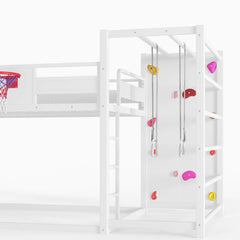 Bellemave® Kids Metal Twin/Full Bunk Bed with Slide, Basketball Hoop and Climbing Wall, Space - Saving Play Loft Bed Frame, Black - Bellemave