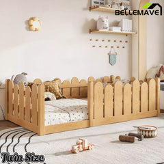 Bellemave® Kids Montessori Floor Bed with Rounded Safety Guardrail,Solid Wood Montessori Bed for Girls & Boys - Bellemave