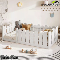 Bellemave® Kids Montessori Floor Bed with Rounded Safety Guardrail,Solid Wood Montessori Bed for Girls & Boys - Bellemave