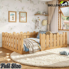 Bellemave® Kids Montessori Floor Bed with Rounded Safety Guardrail,Solid Wood Montessori Bed for Girls & Boys - Bellemave