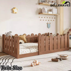 Bellemave® Kids Montessori Floor Bed with Rounded Safety Guardrail,Solid Wood Montessori Bed for Girls & Boys - Bellemave