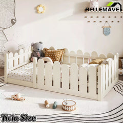 Bellemave® Kids Montessori Floor Bed with Rounded Safety Guardrail,Solid Wood Montessori Bed for Girls & Boys - Bellemave