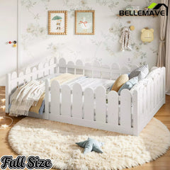 Bellemave® Kids Montessori Floor Bed with Rounded Safety Guardrail,Solid Wood Montessori Bed for Girls & Boys - Bellemave